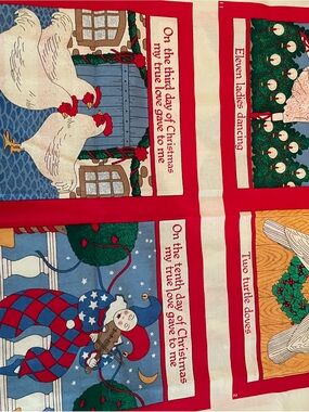 Holiday Twelve Days of Christmas Fabric Panel - Red, Green, Blue